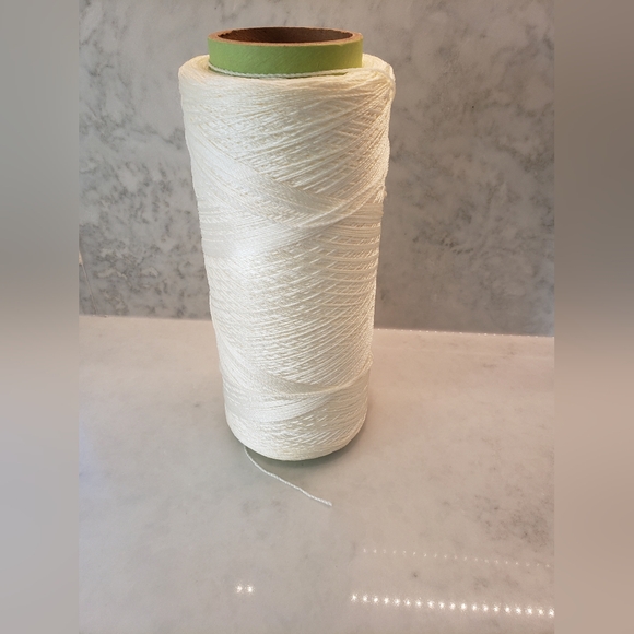Huge Spool of White Nylon Yarn and 3 Square Cloth Designs - Picture 2 of 14